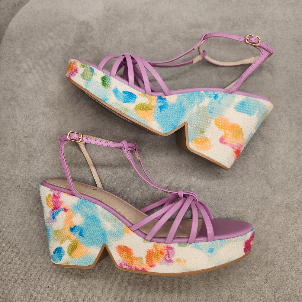 Cecelia Wedge Sandals 9.5 Lilac Pink Justine Embellished Floral Platform New$170